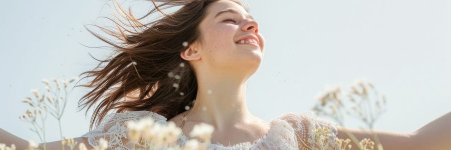 fille dans champ de fleurs